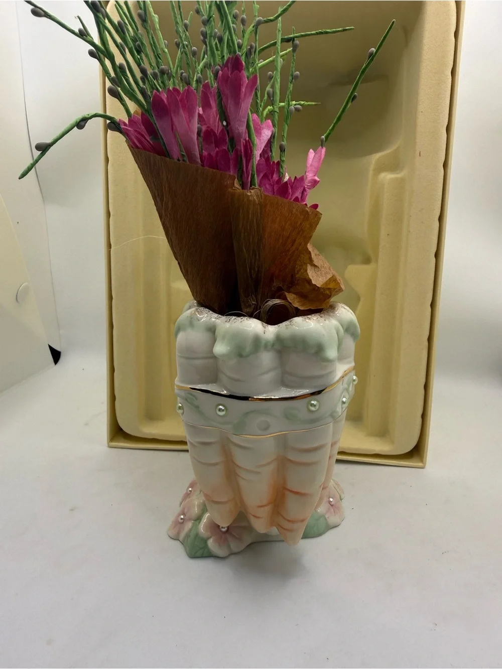 Vintage Lenox Petals & Pearls Vase-Bud/Rabbit/Figural - 6 1/4